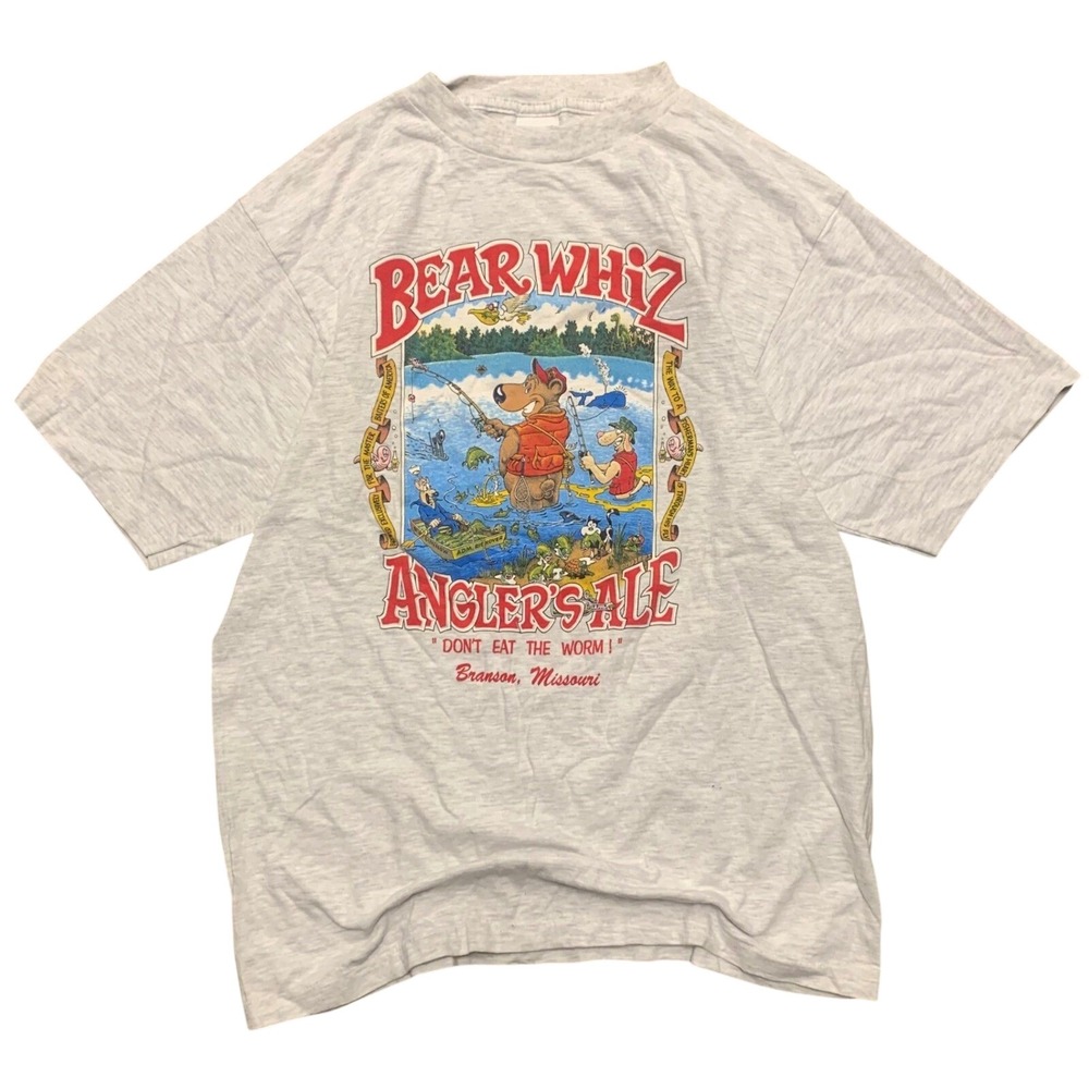 Vintage 1993 Alore Bear Whiz Anglers Ale T-Shirt Branson Missouri Gray Large